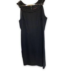 Connected Sheath Dress Sleeveless Eyelet Trimmed Knee Length Black Dress Size 14